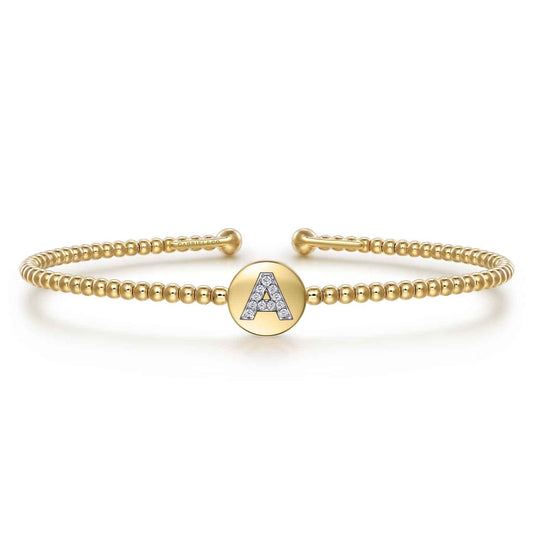 14K Yellow Gold Round A Initial Diamond Bujukan Cuff Bracelet — Gabriel & Co. BG4787A-6Y45JJ