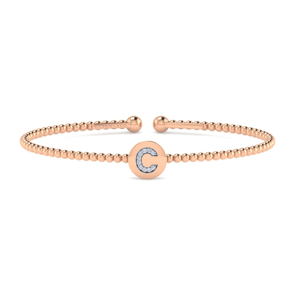 14K Rose Gold Round C Initial Diamond Bujukan Cuff Bracelet — Gabriel & Co. BG4787C-62K45JJ