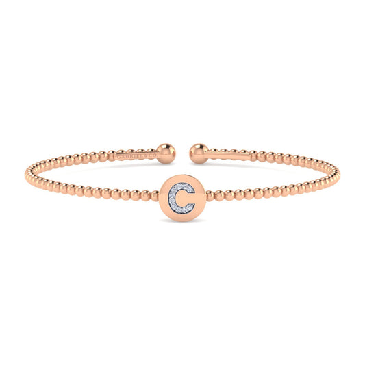 14K Rose Gold Round C Initial Diamond Bujukan Cuff Bracelet — Gabriel & Co. BG4787C-62K45JJ