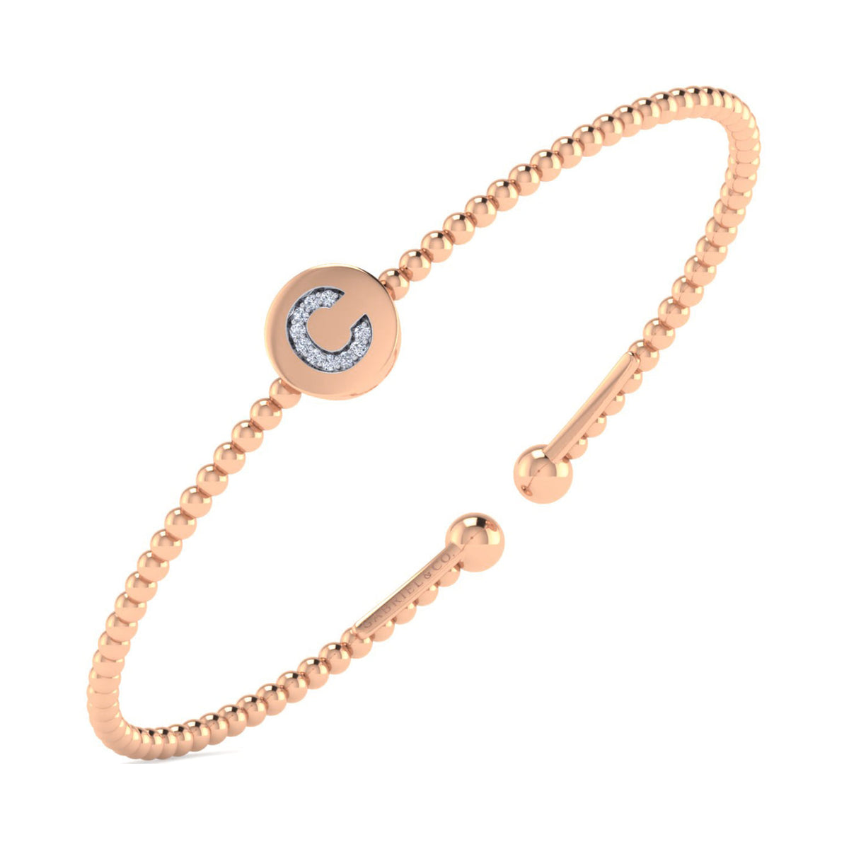14K Rose Gold Round C Initial Diamond Bujukan Cuff Bracelet — Gabriel & Co. BG4787C-62K45JJ