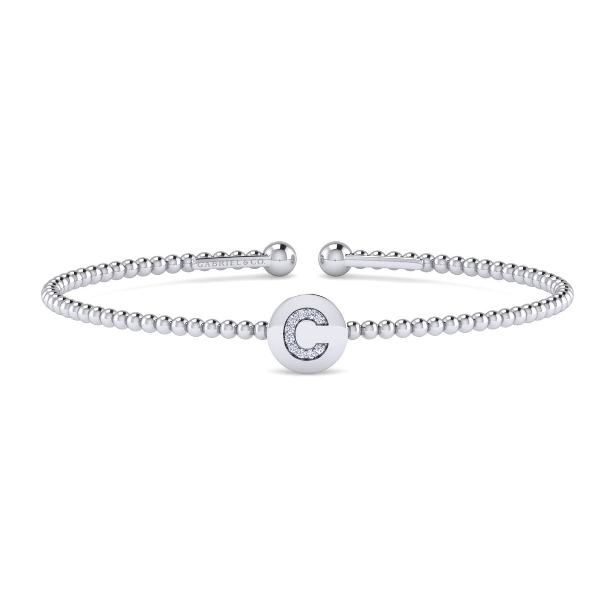 14K White Gold Round C Initial Diamond Bujukan Cuff Bracelet — Gabriel & Co. BG4787C-62W45JJ