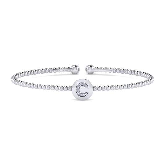 14K White Gold Round C Initial Diamond Bujukan Cuff Bracelet — Gabriel & Co. BG4787C-62W45JJ