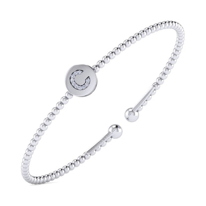 14K White Gold Round C Initial Diamond Bujukan Cuff Bracelet — Gabriel & Co. BG4787C-62W45JJ
