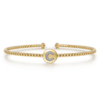 14K Yellow Gold Round C Initial Diamond Bujukan Cuff Bracelet — Gabriel & Co. BG4787C-62Y45JJ