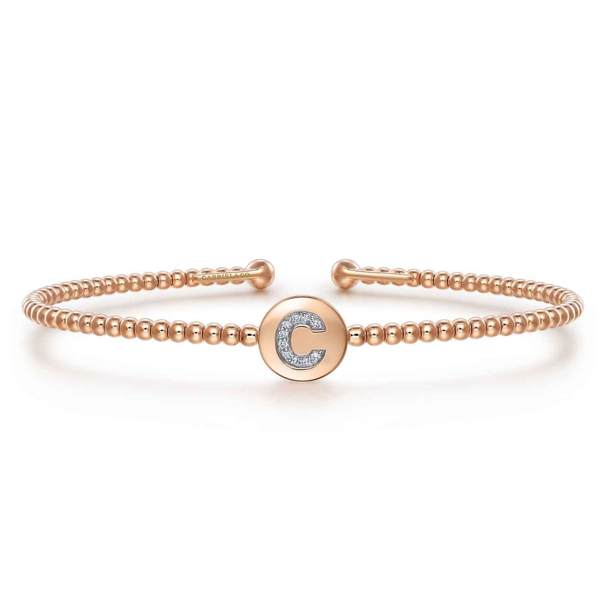 14K Rose Gold Round C Initial Diamond Bujukan Cuff Bracelet — Gabriel & Co. BG4787C-6K45JJ