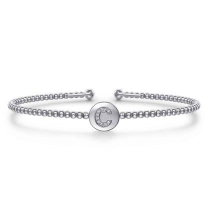 14K White Gold Round C Initial Diamond Bujukan Cuff Bracelet — Gabriel & Co. BG4787C-6W45JJ