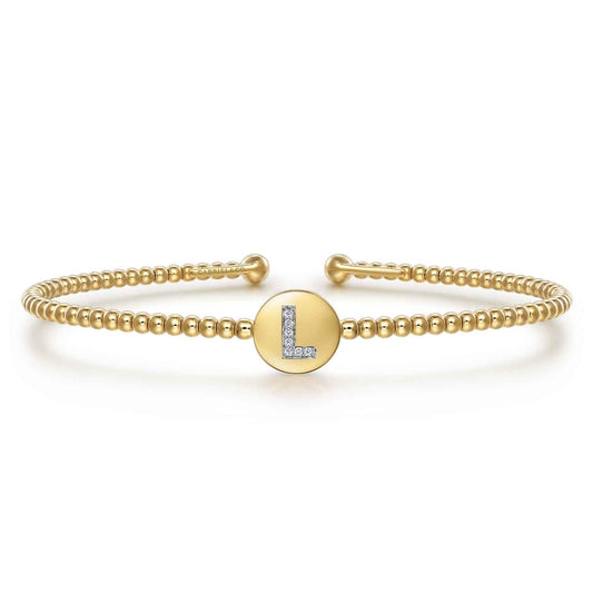 14K Yellow Gold Round L Initial Diamond Bujukan Cuff Bracelet — Gabriel & Co. BG4787L-6Y45JJ