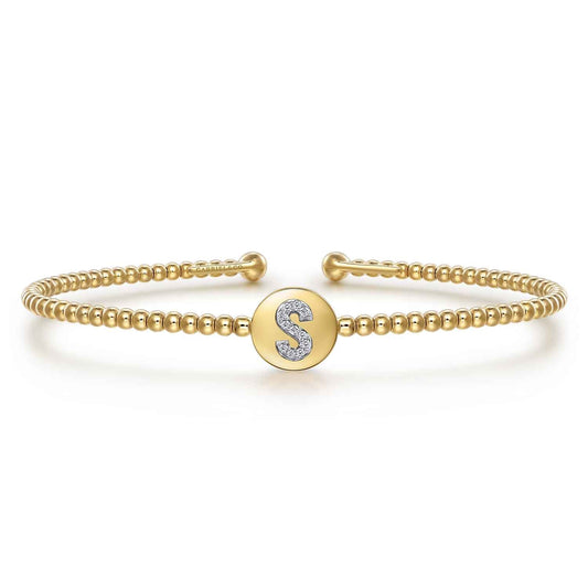 14K Yellow Gold Round S Initial Diamond Bujukan Cuff Bracelet — Gabriel & Co. BG4787S-6Y45JJ