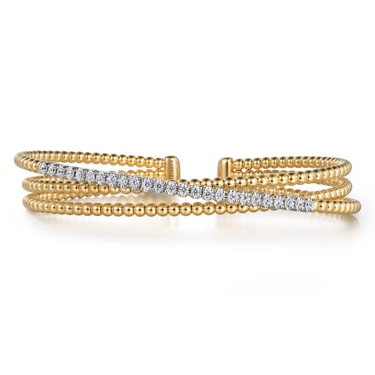 14K White-Yellow Gold Bujukan Diamond Criss Cross Bangle — Gabriel & Co. BG4802-6M45JJ