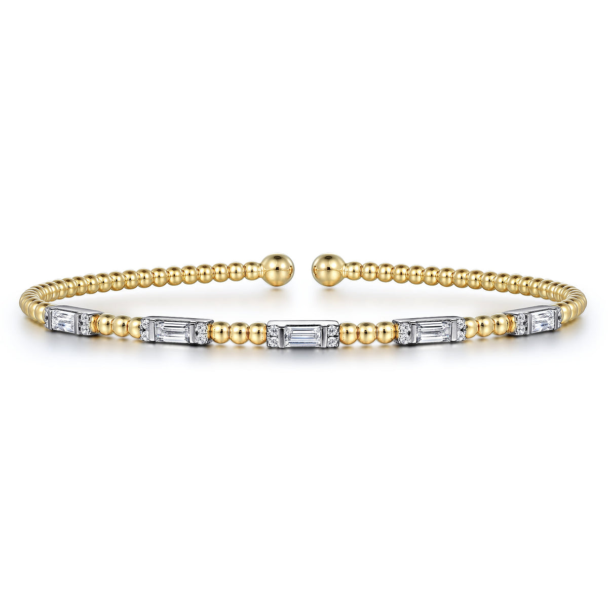 14K White-Yellow Gold Bujukan Bangle with Diamond Baguette Stations — Gabriel & Co. BG4865-62M44JJ