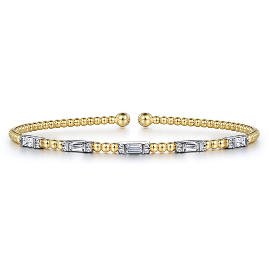 14K White-Yellow Gold Bujukan Bangle with Diamond Baguette Stations — Gabriel & Co. BG4865-62M44JJ