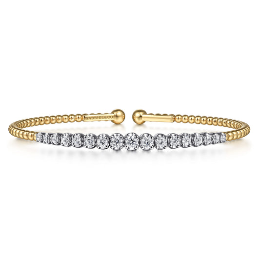 Beaded Bangle Bracelet Cuff 14K White and Yellow Gold Diamond 0.75ct Bujukan — Gabriel & Co. BG4896-62M45JJ