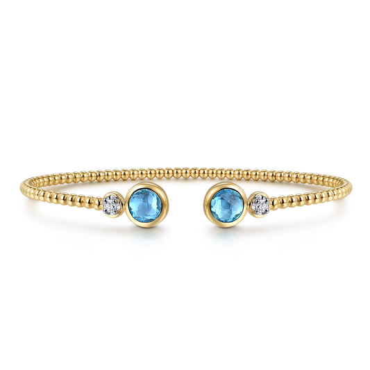 14K White and Yellow Gold Bujukan Diamond and Blue Topaz Bangle — Gabriel & Co. BG4926-6M45BT