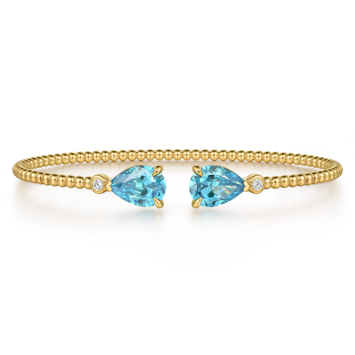 14K Yellow Gold Diamond and Pear Shape  Blue Topaz Bujukan Bangle — Gabriel & Co. BG4928-6Y45BT