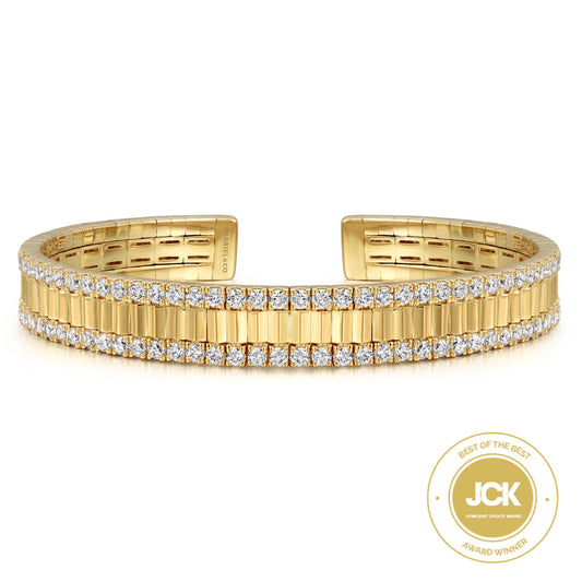 14K Yellow Gold Diamond Cut Cuff Bangle — Gabriel & Co. BG4938-62Y45JJ