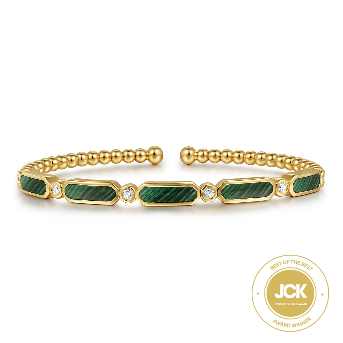 14K Yellow Gold Diamond and Malachite Cuff Bangle Bracelet-Bujukan — Gabriel & Co. BG4940-62Y45MA