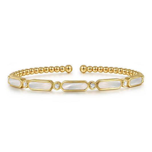14K Yellow Gold Diamond and White Mother of Pearl Bujukan Bangle — Gabriel & Co. BG4940-62Y45WM