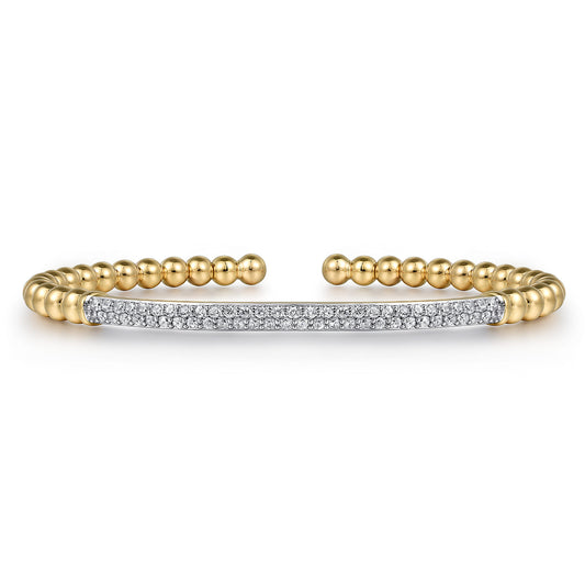 Beaded Bangle Bracelet Cuff 14K Yellow Gold Diamond 0.75ct Bujukan — Gabriel & Co. BG4966-62Y45JJ