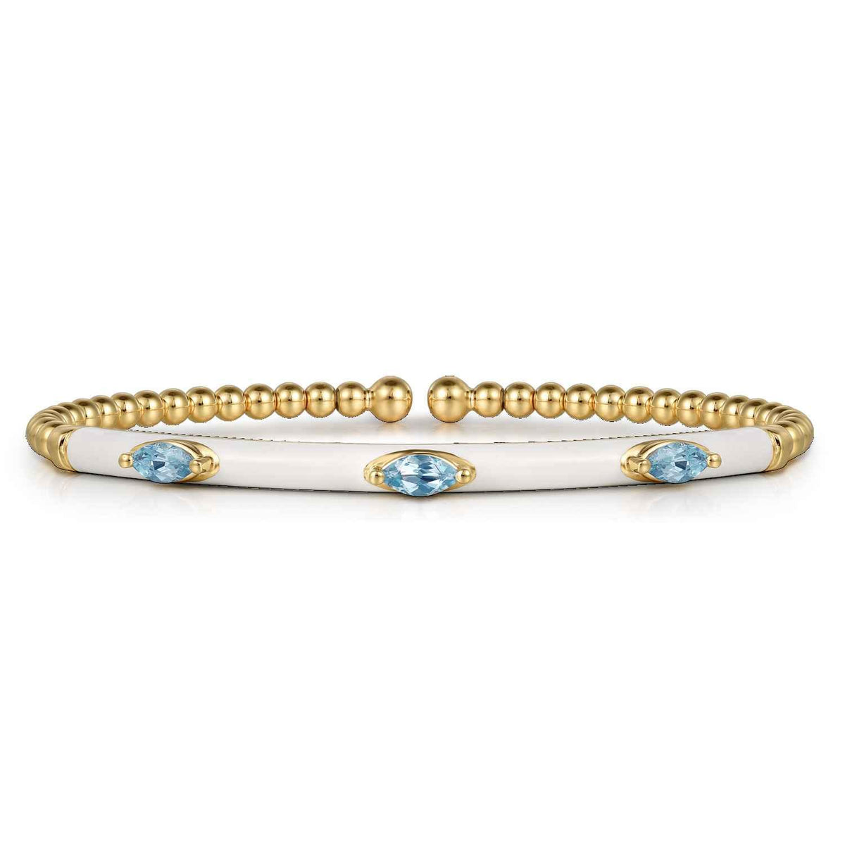14K Yellow Gold Bujukan Blue Topaz Split Bangle with White Enamel — Gabriel & Co. BG4968E96Y4JBT