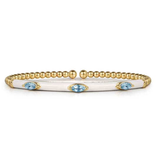 14K Yellow Gold Bujukan Blue Topaz Split Bangle with White Enamel — Gabriel & Co. BG4968E96Y4JBT