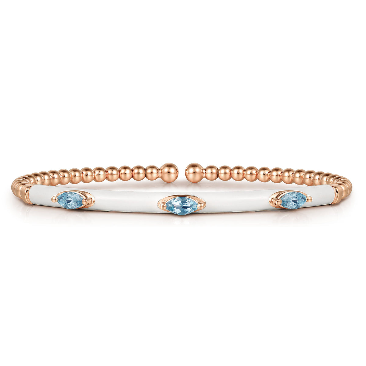 14K Rose Gold Bujukan Blue Topaz Split Bangle with White Enamel — Gabriel & Co. BG4968E9K4JBT