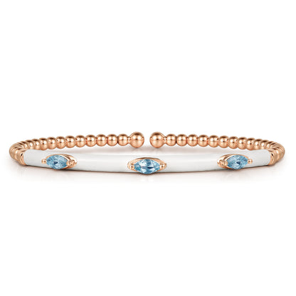 14K Rose Gold Bujukan Blue Topaz Split Bangle with White Enamel — Gabriel & Co. BG4968E9K4JBT