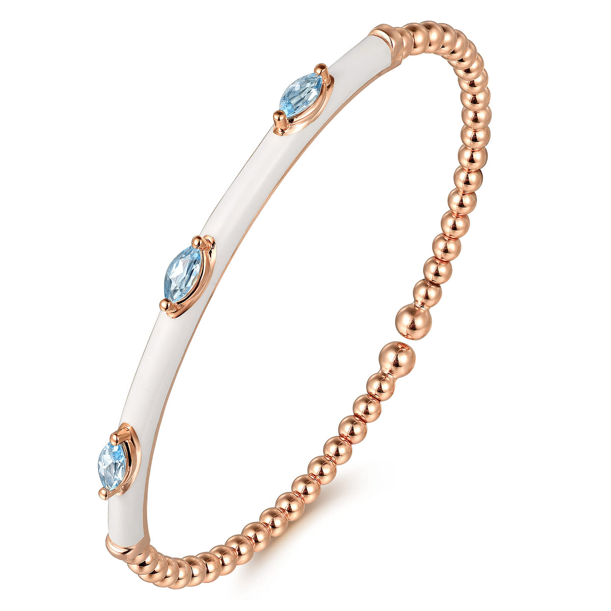 14K Rose Gold Bujukan Blue Topaz Split Bangle with White Enamel — Gabriel & Co. BG4968E9K4JBT