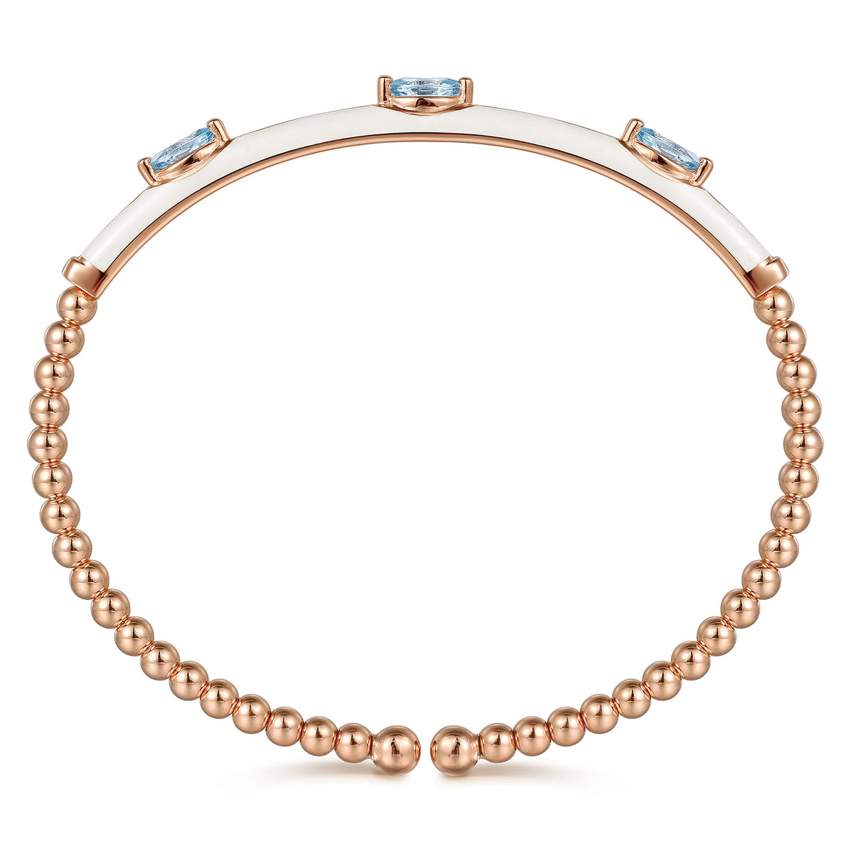 14K Rose Gold Bujukan Blue Topaz Split Bangle with White Enamel — Gabriel & Co. BG4968E9K4JBT