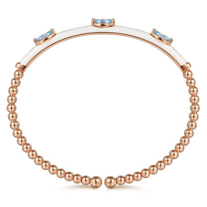 14K Rose Gold Bujukan Blue Topaz Split Bangle with White Enamel — Gabriel & Co. BG4968E9K4JBT