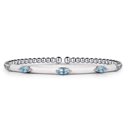 14K White Gold Bujukan Blue Topaz Split Bangle with White Enamel — Gabriel & Co. BG4968E9W4JBT
