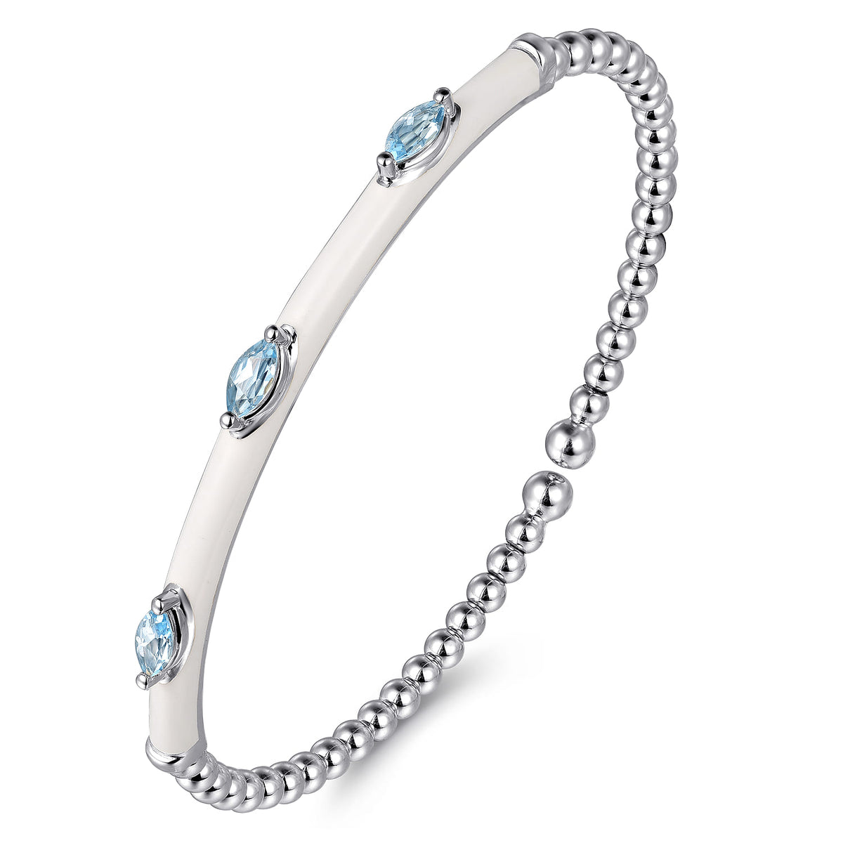 14K White Gold Bujukan Blue Topaz Split Bangle with White Enamel — Gabriel & Co. BG4968E9W4JBT
