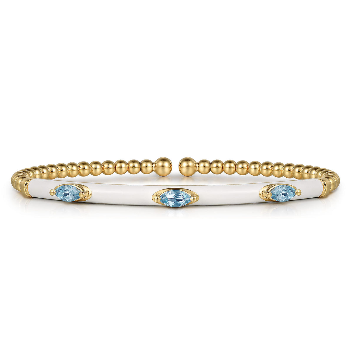 14K Yellow Gold Bujukan Blue Topaz Split Bangle with White Enamel — Gabriel & Co. BG4968E9Y4JBT