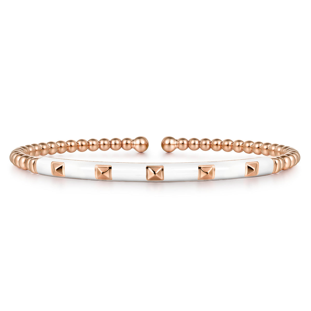 14K Rose Gold Bujukan Beads and Pyramid Split Bangle with White Enamel — Gabriel & Co. BG4969E9K4JJJ
