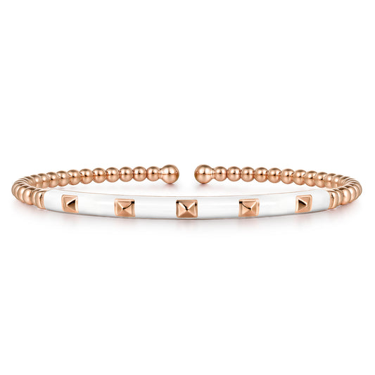 14K Rose Gold Bujukan Beads and Pyramid Split Bangle with White Enamel — Gabriel & Co. BG4969E9K4JJJ