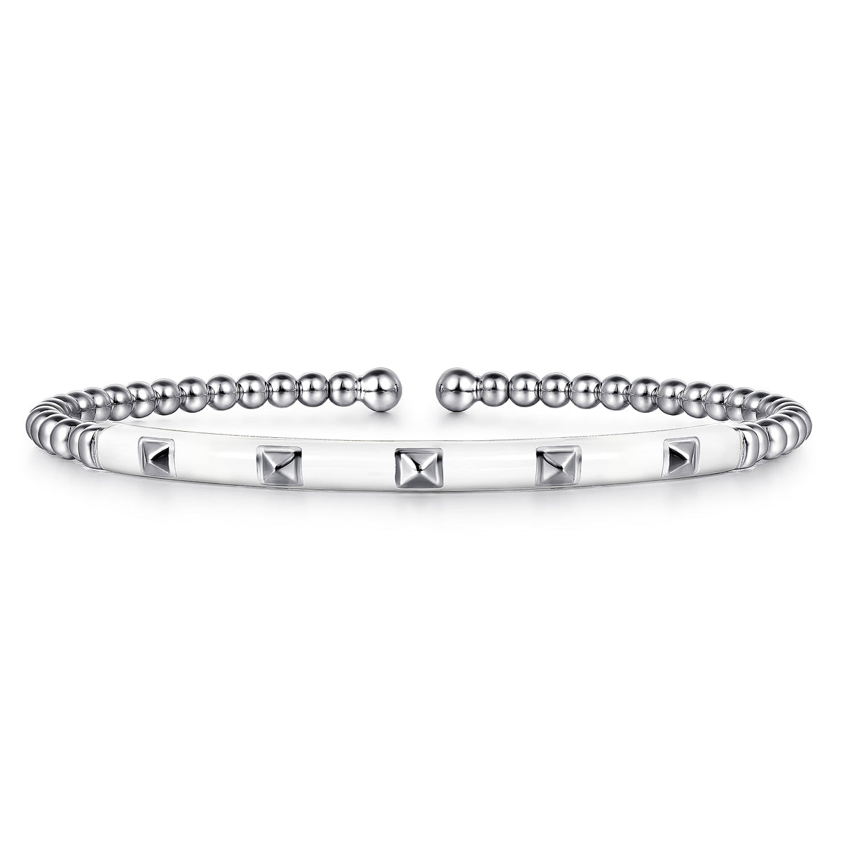 14K White Gold Bujukan Beads and Pyramid Split Bangle with White Enamel — Gabriel & Co. BG4969E9W4JJJ