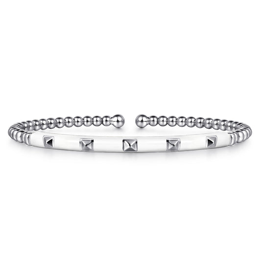 14K White Gold Bujukan Beads and Pyramid Split Bangle with White Enamel — Gabriel & Co. BG4969E9W4JJJ