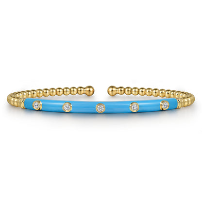 14K Yellow Gold Bujukan Beads and Diamond Split Bangle with Dusk Blue Enamel — Gabriel & Co. BG4970E5Y45JJ