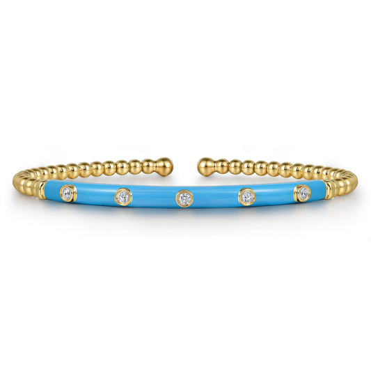 14K Yellow Gold Bujukan Beads and Diamond Split Bangle with Dusk Blue Enamel — Gabriel & Co. BG4970E5Y45JJ