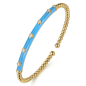 14K Yellow Gold Bujukan Beads and Diamond Split Bangle with Dusk Blue Enamel — Gabriel & Co. BG4970E5Y45JJ