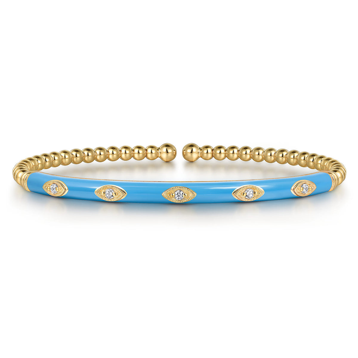 14K Yellow Gold Bujukan Beads and Diamond Split Bangle with Dusk Blue Enamel — Gabriel & Co. BG4971E5Y45JJ