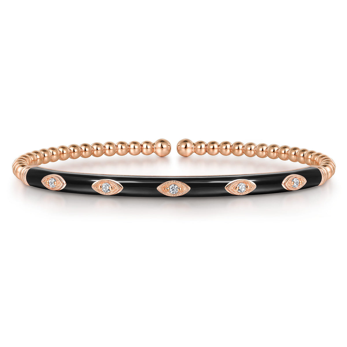 14K Rose Gold Bujukan Beads and Diamond Split Bangle with Black Enamel — Gabriel & Co. BG4971E8K45JJ