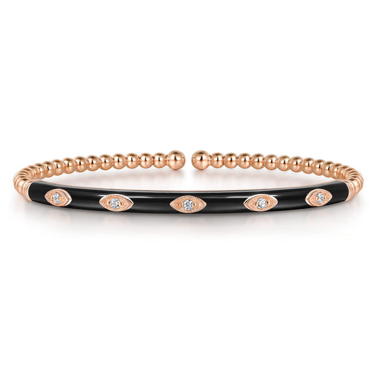 14K Rose Gold Bujukan Beads and Diamond Split Bangle with Black Enamel — Gabriel & Co. BG4971E8K45JJ
