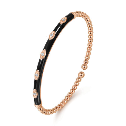 14K Rose Gold Bujukan Beads and Diamond Split Bangle with Black Enamel — Gabriel & Co. BG4971E8K45JJ