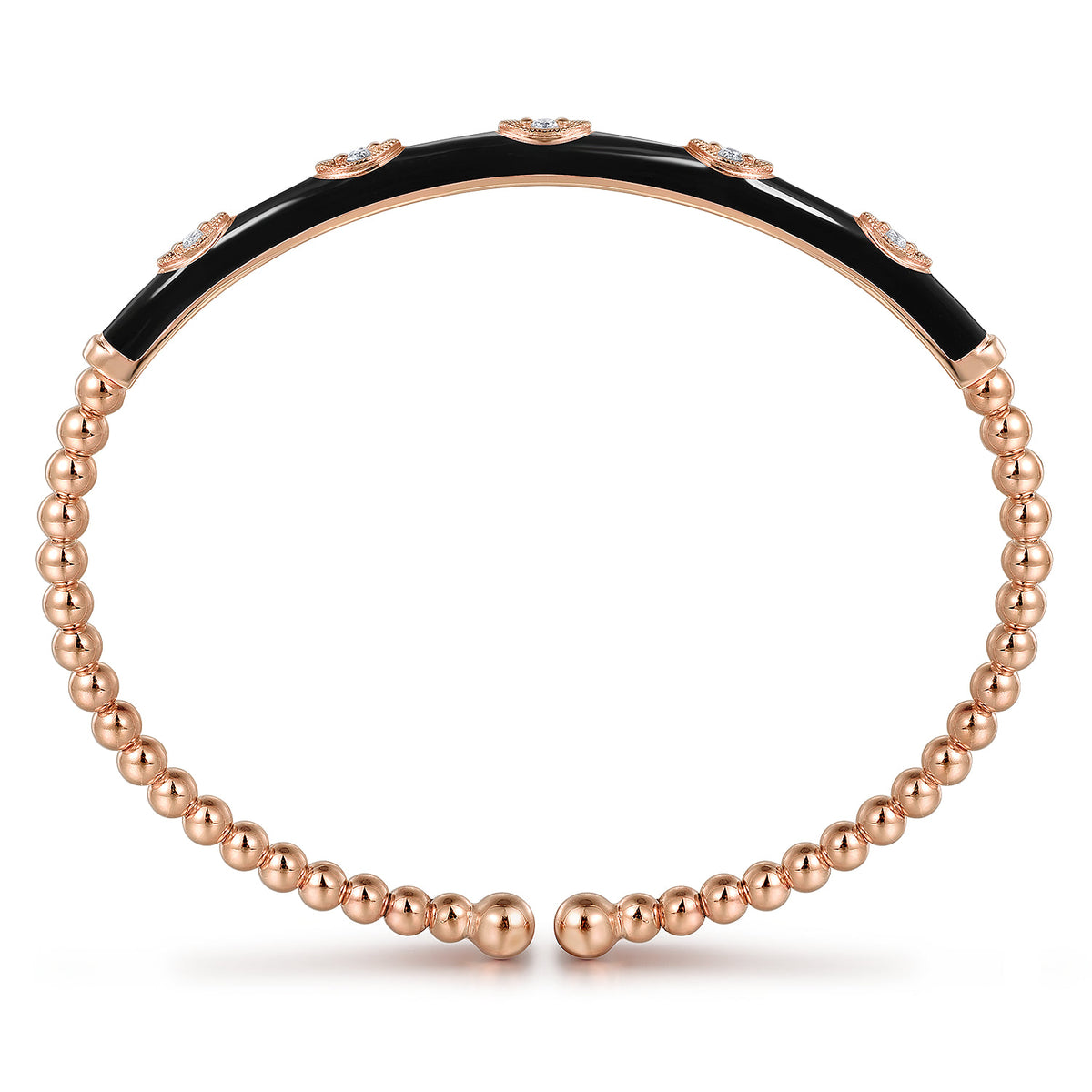 14K Rose Gold Bujukan Beads and Diamond Split Bangle with Black Enamel — Gabriel & Co. BG4971E8K45JJ