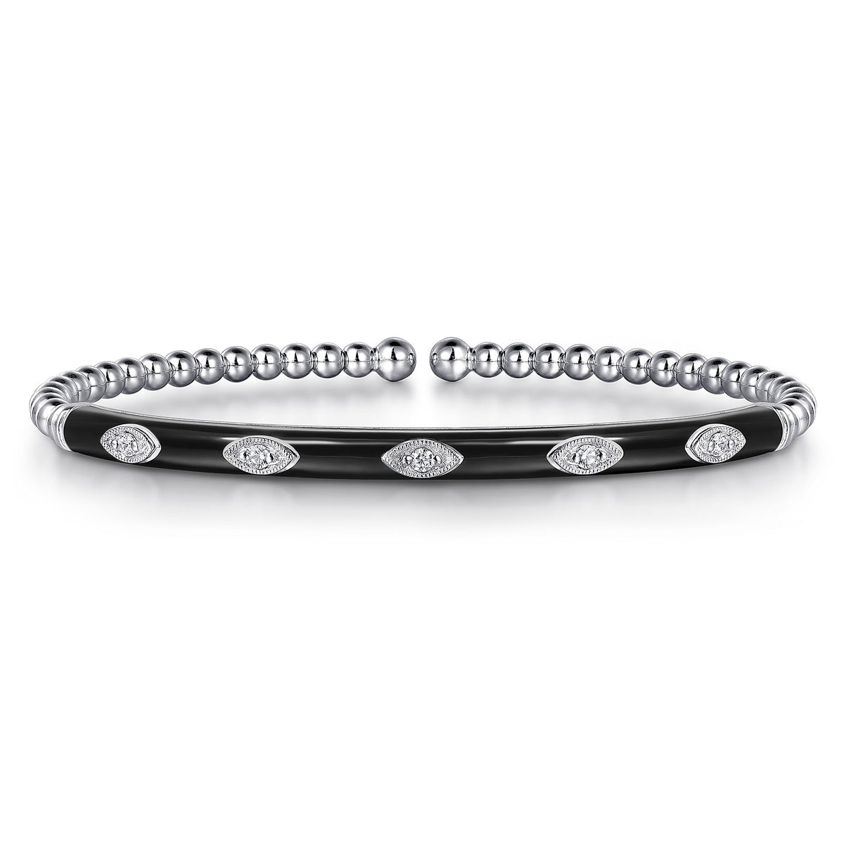 14K White Gold Bujukan Beads and Diamond Split Bangle with Black Enamel — Gabriel & Co. BG4971E8W45JJ