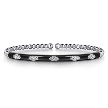 14K White Gold Bujukan Beads and Diamond Split Bangle with Black Enamel — Gabriel & Co. BG4971E8W45JJ