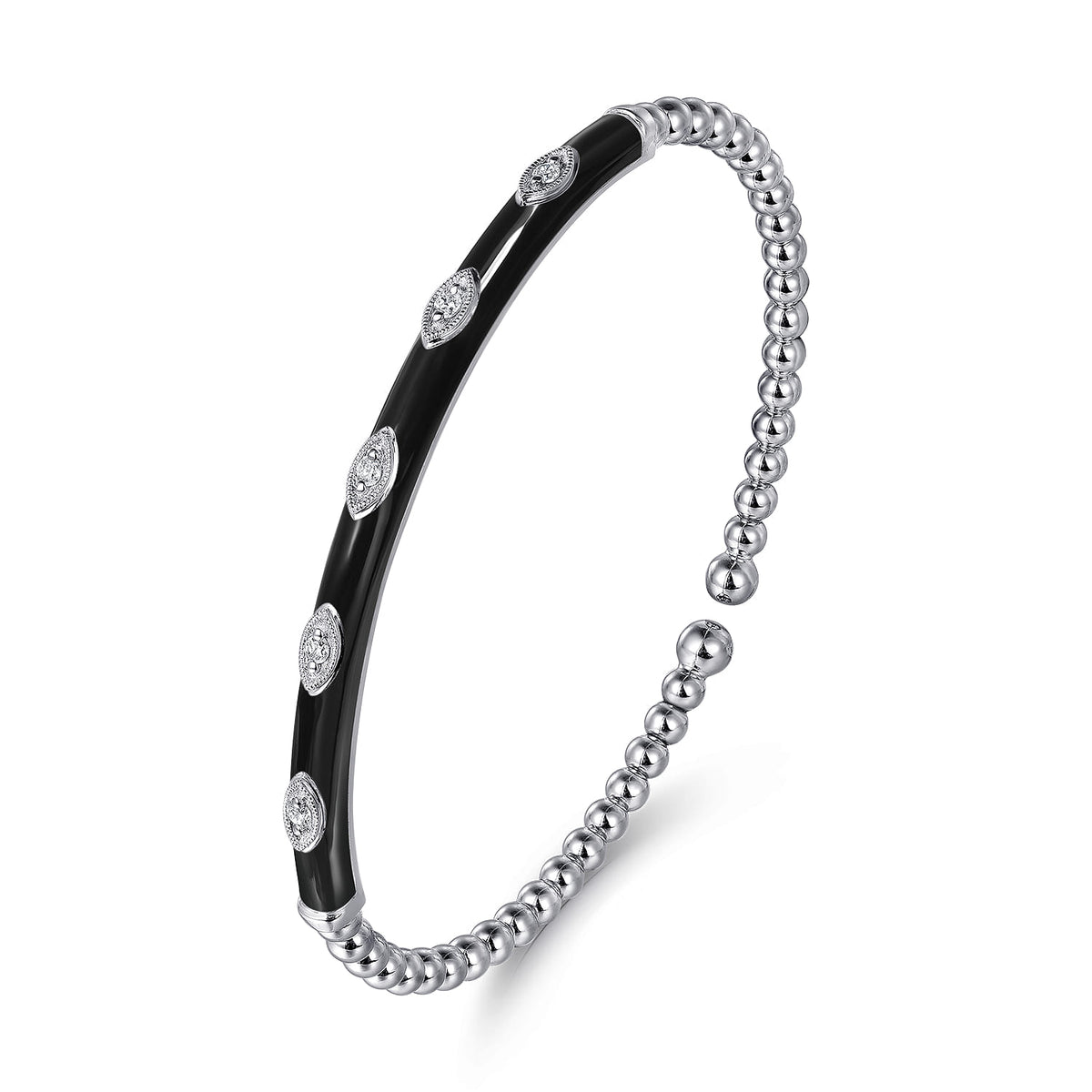 14K White Gold Bujukan Beads and Diamond Split Bangle with Black Enamel — Gabriel & Co. BG4971E8W45JJ