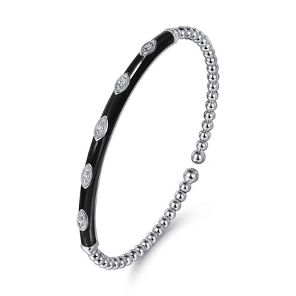 14K White Gold Bujukan Beads and Diamond Split Bangle with Black Enamel — Gabriel & Co. BG4971E8W45JJ