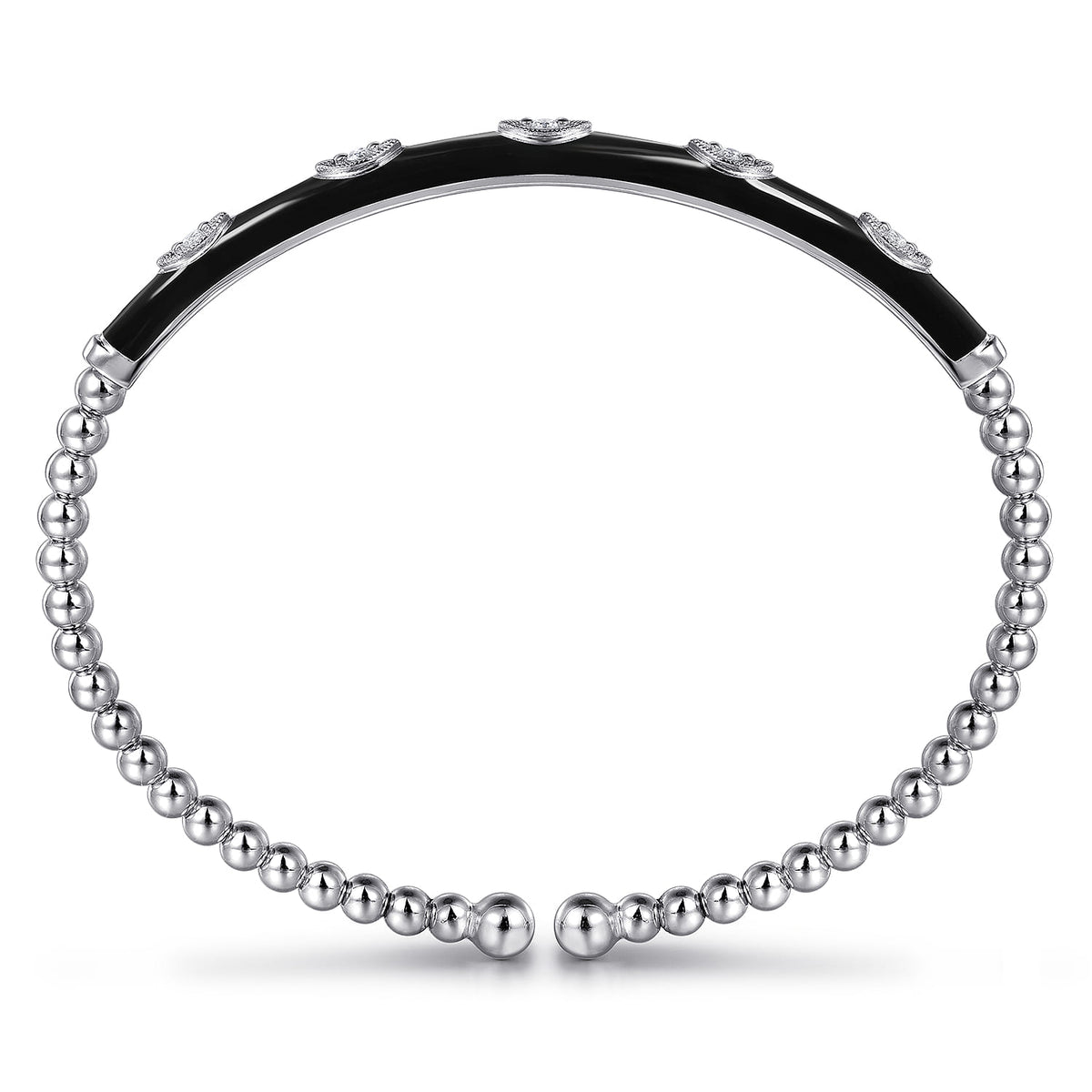 14K White Gold Bujukan Beads and Diamond Split Bangle with Black Enamel — Gabriel & Co. BG4971E8W45JJ