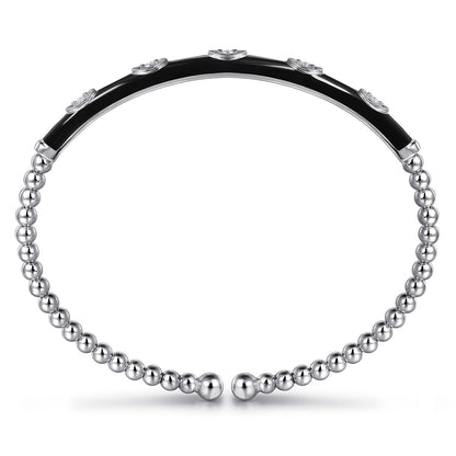 14K White Gold Bujukan Beads and Diamond Split Bangle with Black Enamel — Gabriel & Co. BG4971E8W45JJ